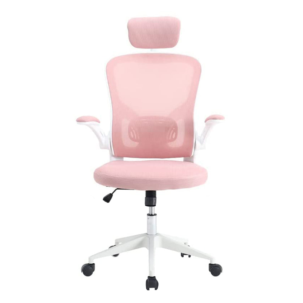Ergonomická kancelárska stolička s bedrovou opierkou, opierkou hlavy, ružová